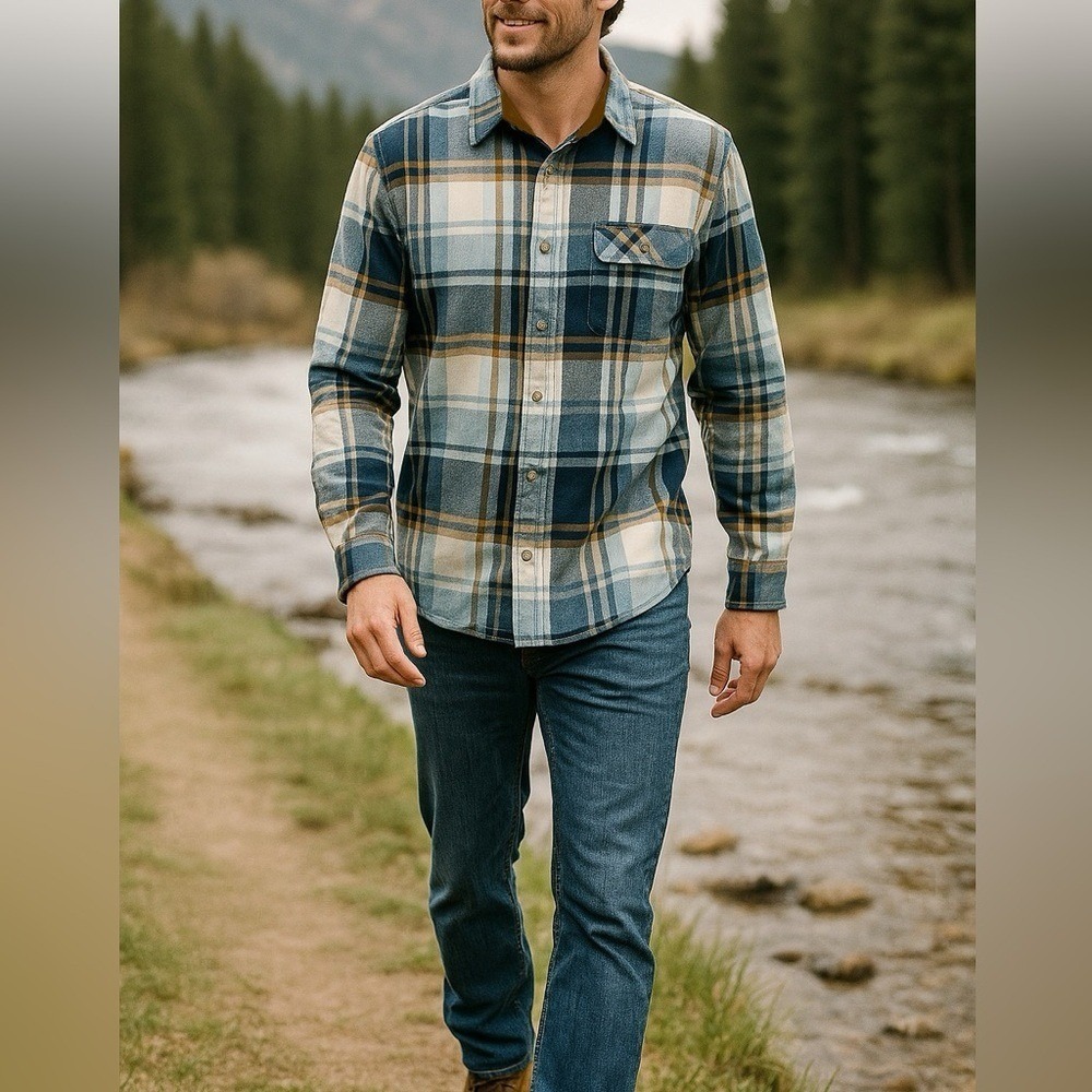 Legendary Whitetails Men's Blue & Brown Plaint Button Up Long Sleeve Shirt